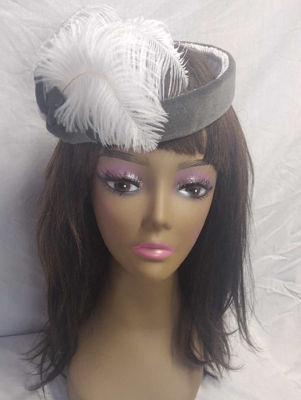Gray Velvet Feather Fascinator Headband - Women's Accessory